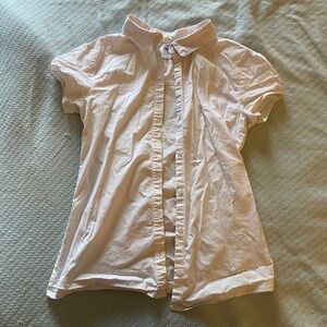 Girl's Fitted Button Down Shirt ~ White ~ XL